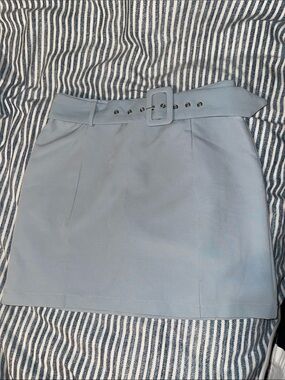 Hello Molly High-Waist Light Blue Mini Skirt with Matching Belt